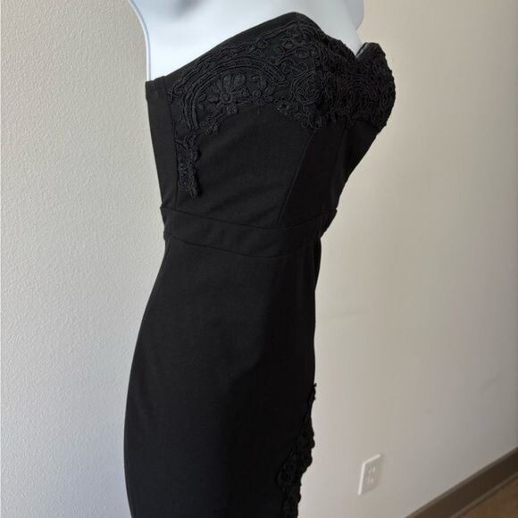 Strapless Gown Medium Lace Slit Flare Old Hollywood Glam Gothic Dark Feminine - Picture 4 of 12